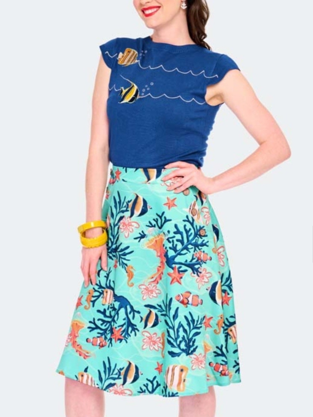 Voodoo Vixen Coral Reef Ocean Print Circle Skirt